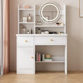 White Vanity Desk with Mirror and Lights, 3 Lighting Modes, Drawers, Open Storage Shelves J3904