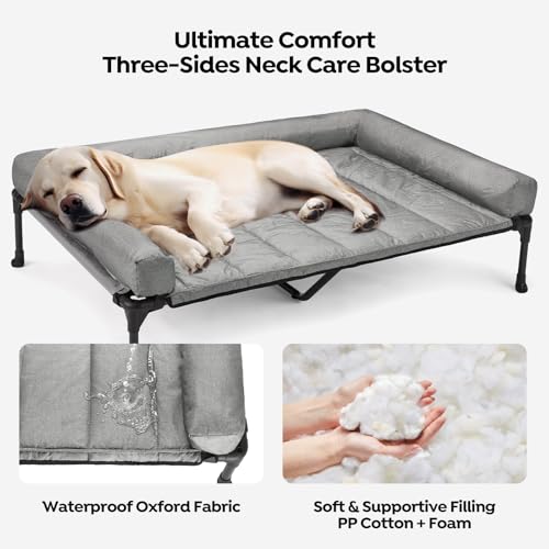 Cooling Elevated Dog Bed with Removable Waterproof Bolster Cushion Mat, 42x30inches, Beige N62898