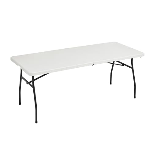 White 6 ft Folding Table with Carrying Handle R7496