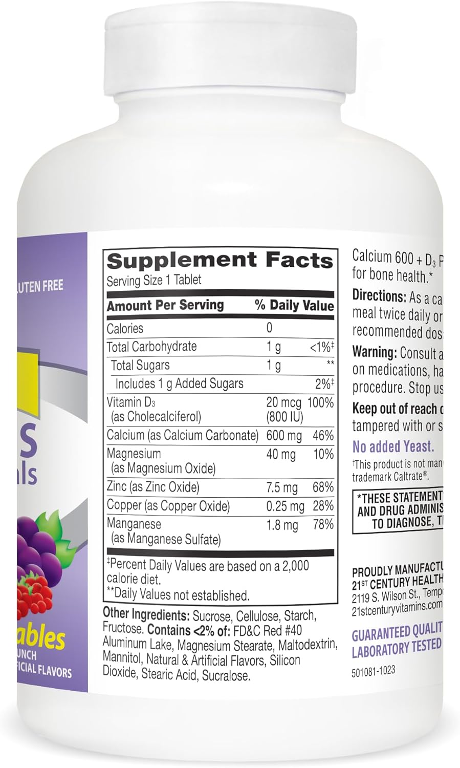 Calcium 600 mg Chewable Tablets, 75 Count S4344