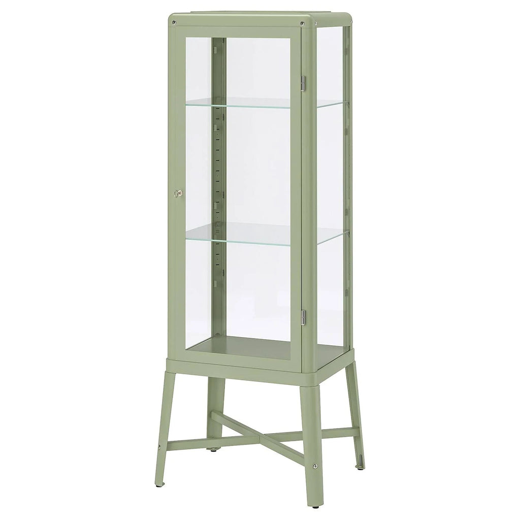 Pale Gray-Green Glass-Door Cabinet Q188132
