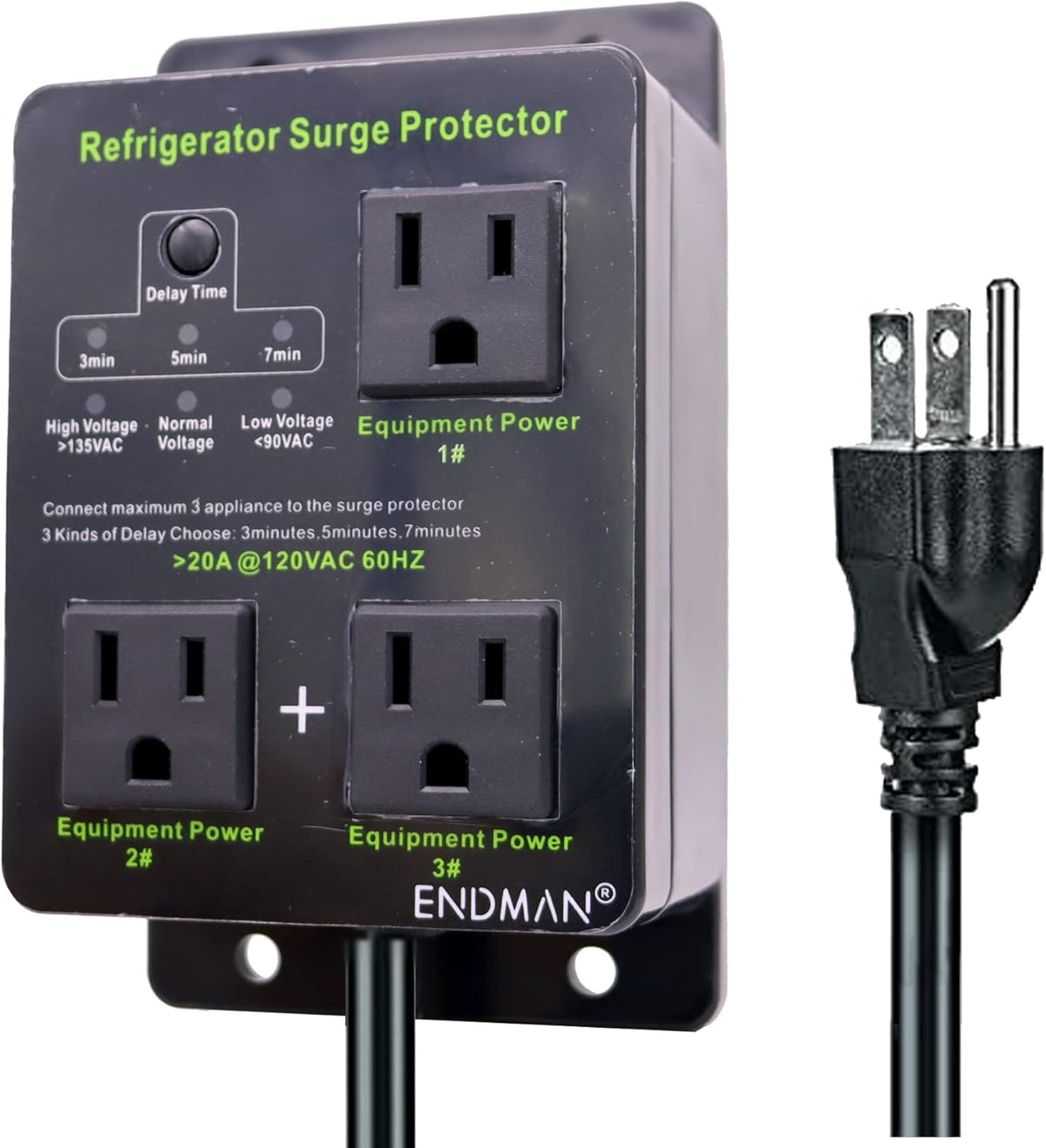 Refrigerator Surge Protector Three Outlet Voltage Protector with Time Delay P18134