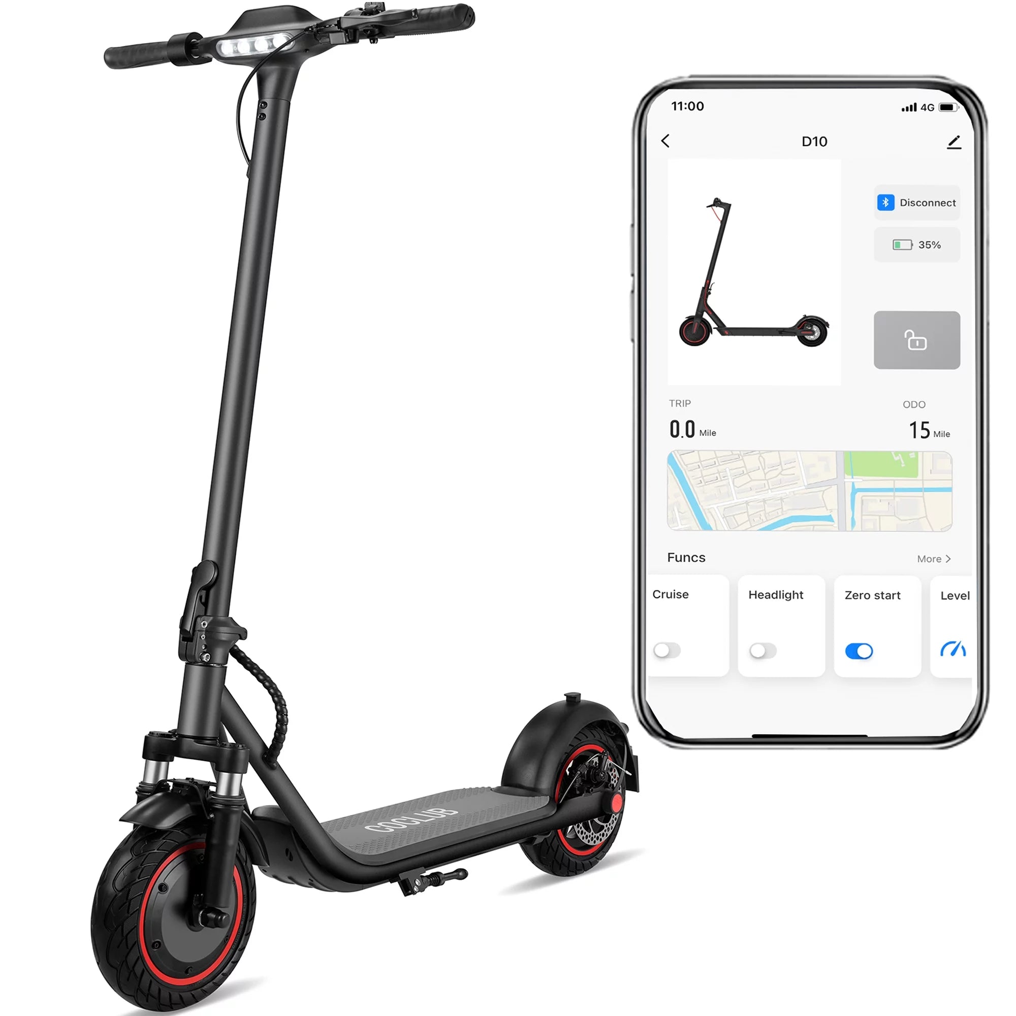 500W Motor 15 MPH 15 Miles Range 10" Solid Tires Folding Electric Scooter C862