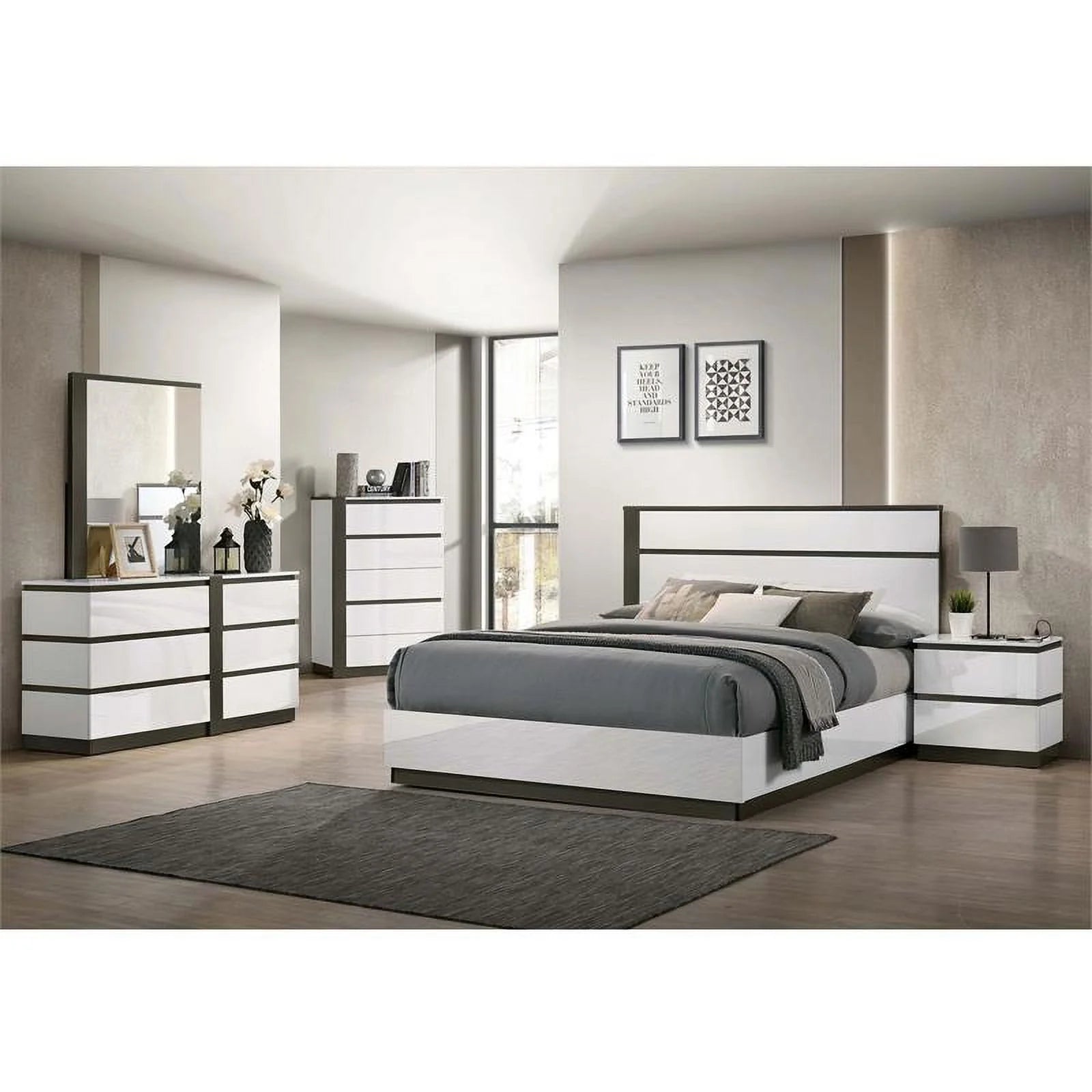 White Wood Platform King Bed G161
