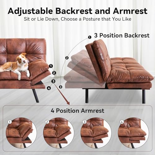 Brown Faux Leather Memory Foam Futon Sofa Bed K3667