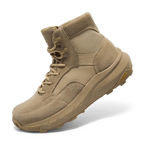 Men's Lightweight Casual Work Boots Leather Military Outdoor Hiking Motorcycle Combat Boots B61390
