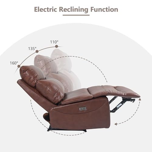 Genuine Leather Electric Power Recliner Chair with USB Charge Ports, 33.5'' Extra Large Width H49120