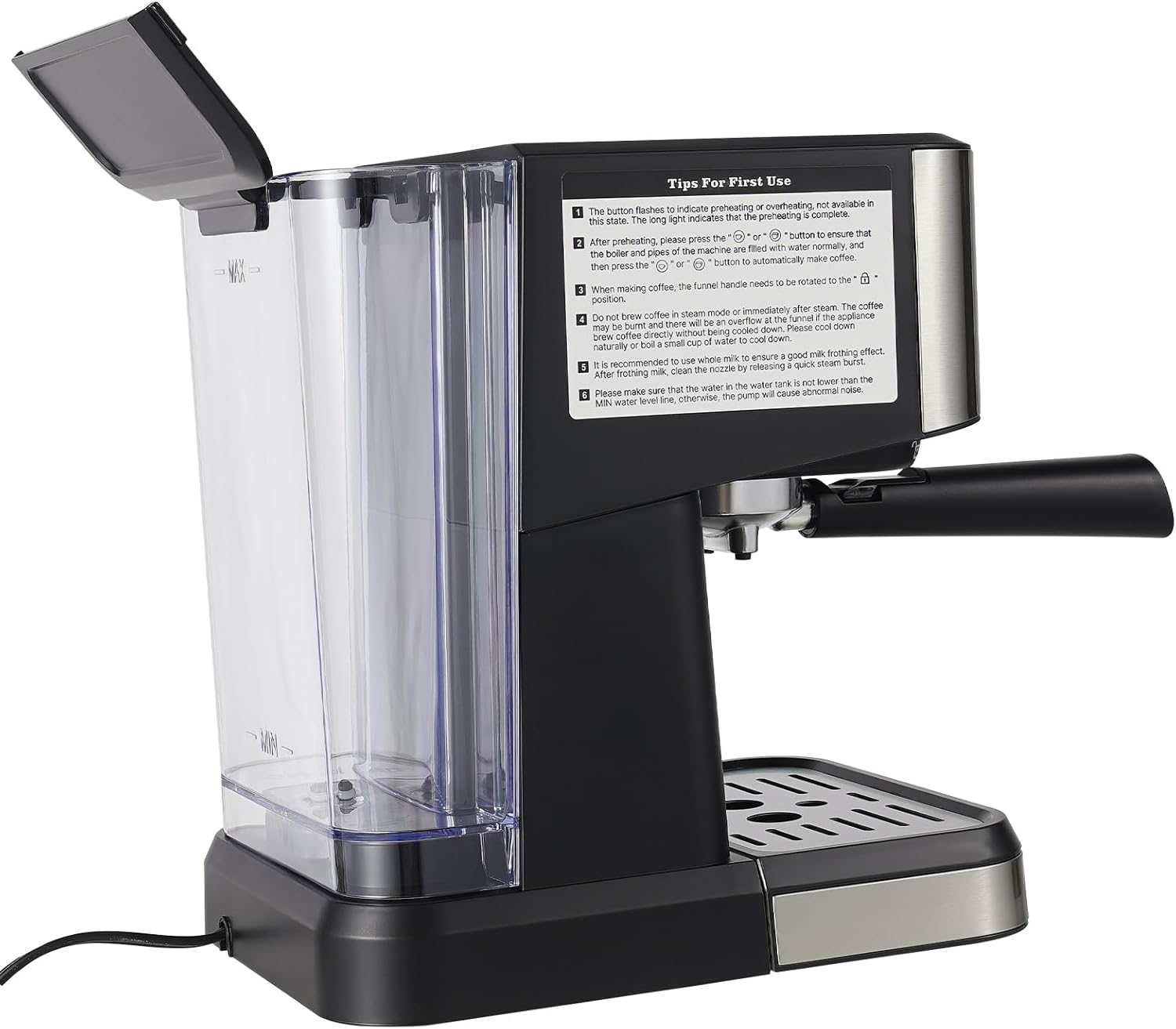 20 Bar Semi-Automatic Espresso Machine with Milk Frother Steam Wand, 50oz Removable Water Tank M956
