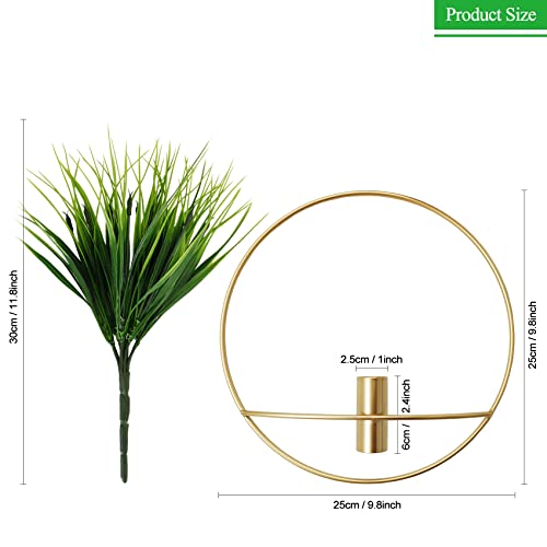 Set of 2 Artificial Plants with Gold Metal Round Hanging Hoop J435