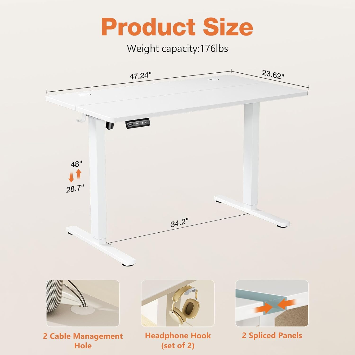 48 x 24 inch Electric Adjustable Height Standing Desk with Splice Board Y517036