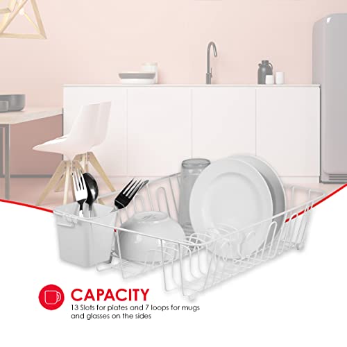 Black Vinyl Coated Wire Dish Drying Rack with Square Utensil Holder U81196