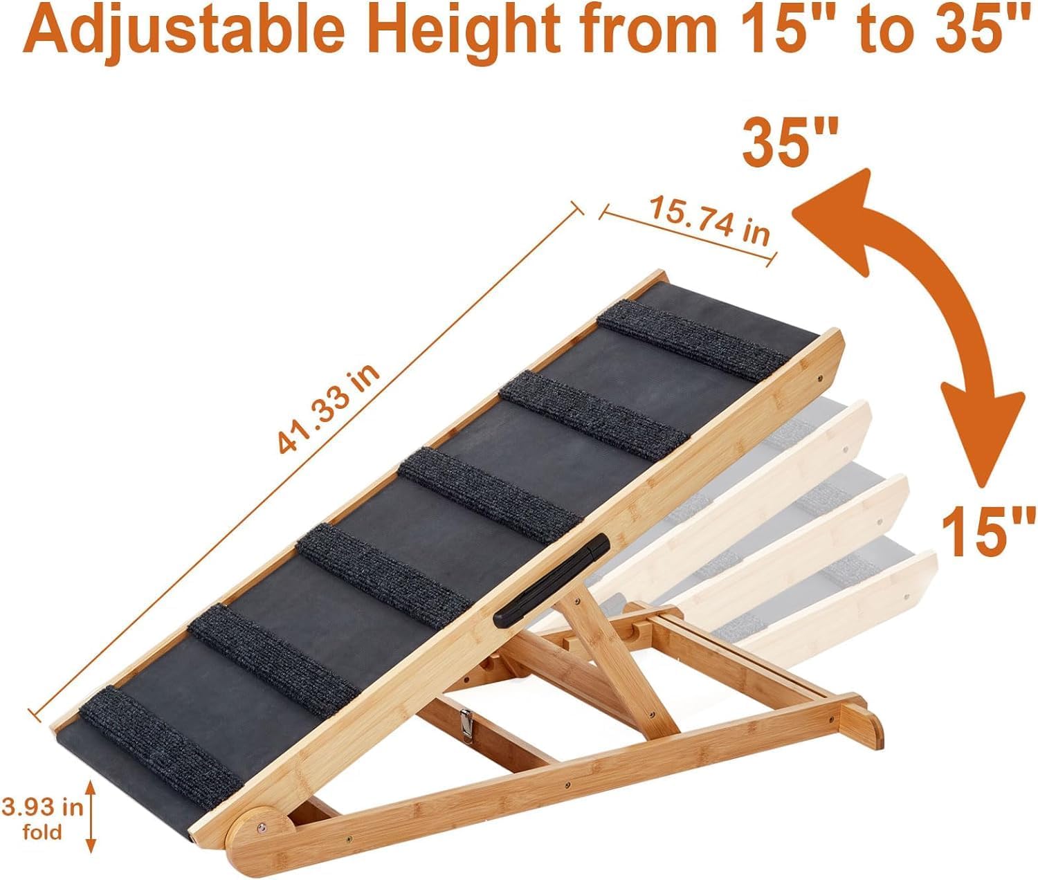 6 Layer Adjustable Dog Ramp, 41.33" Long, Non Slip Rubber Surface E292870