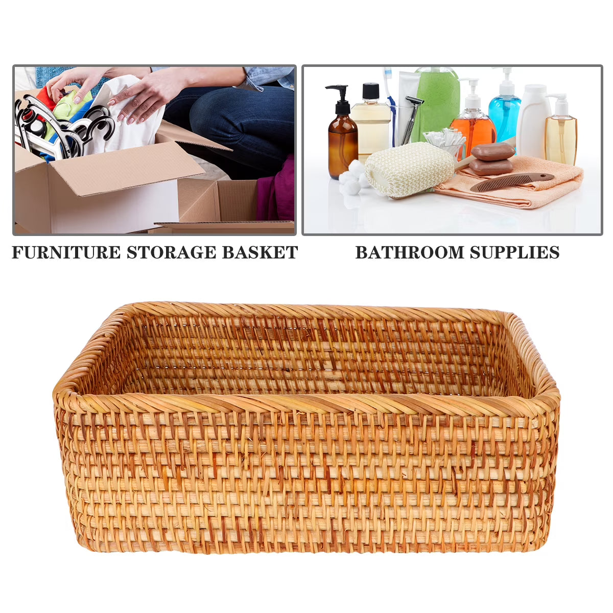 Wicker Basket with Lid Storage Boxes Q69610