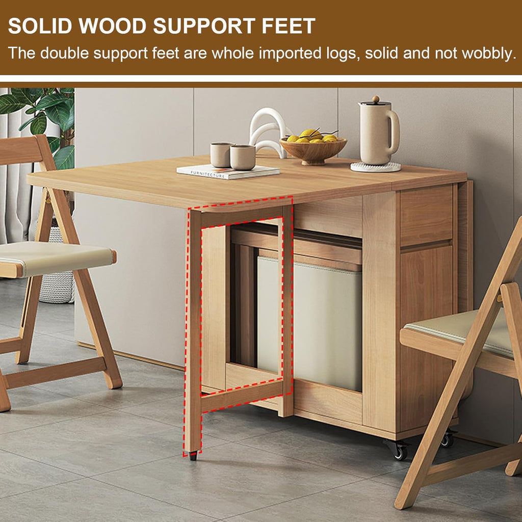 Folding Dining Table with 4 Chairs and Storage Drawers Wood Drop Leaf Dining Table Set W191690