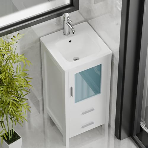 16" Single Sink Bathroom Vanity with Faucet and Drain (White) C3734