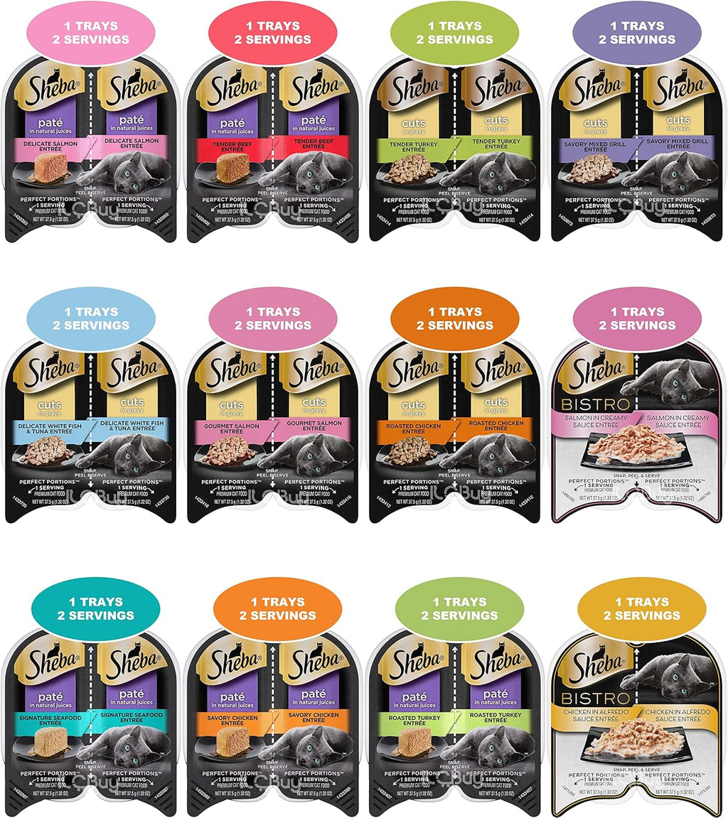 12 Trays 2.6 Oz Each Assorted Cuts in Gravy Pate in Natural Juice Cat Food F127257