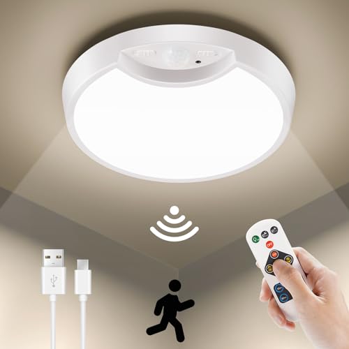 Wireless Battery Operated LED Ceiling Light with Remote, 7.5 Inch 6000mAh E29214