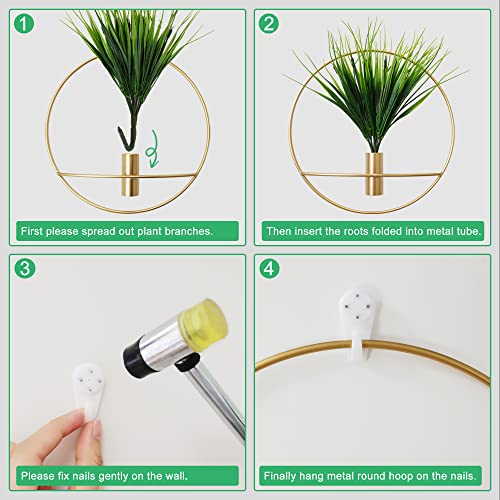 Set of 2 Artificial Plants with Gold Metal Round Hanging Hoop J435