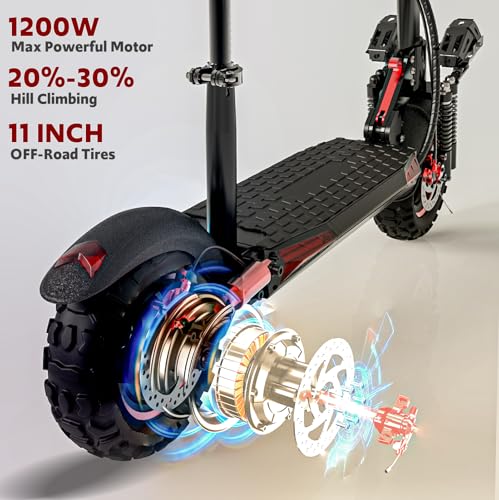 800/1200W Motor 48V 15/18/21AH Battery 11" All-Terrain Tires Heavy Duty Electric Scooter with Seat J53995