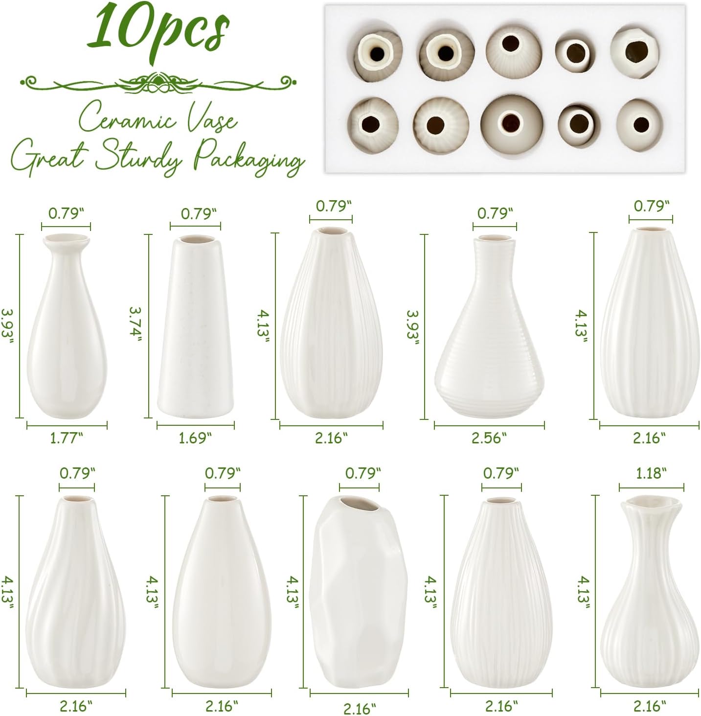Mini Ceramic Vase Set of 10 White V673