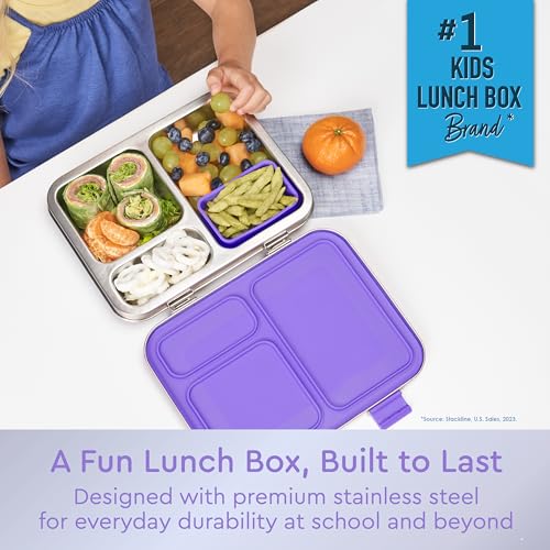 Stainless Steel Leak-Resistant Lunch Box, 3-Compartments with Silicone Container, Dishwasher Safe, BPA-Free (Fuchsia) O61056