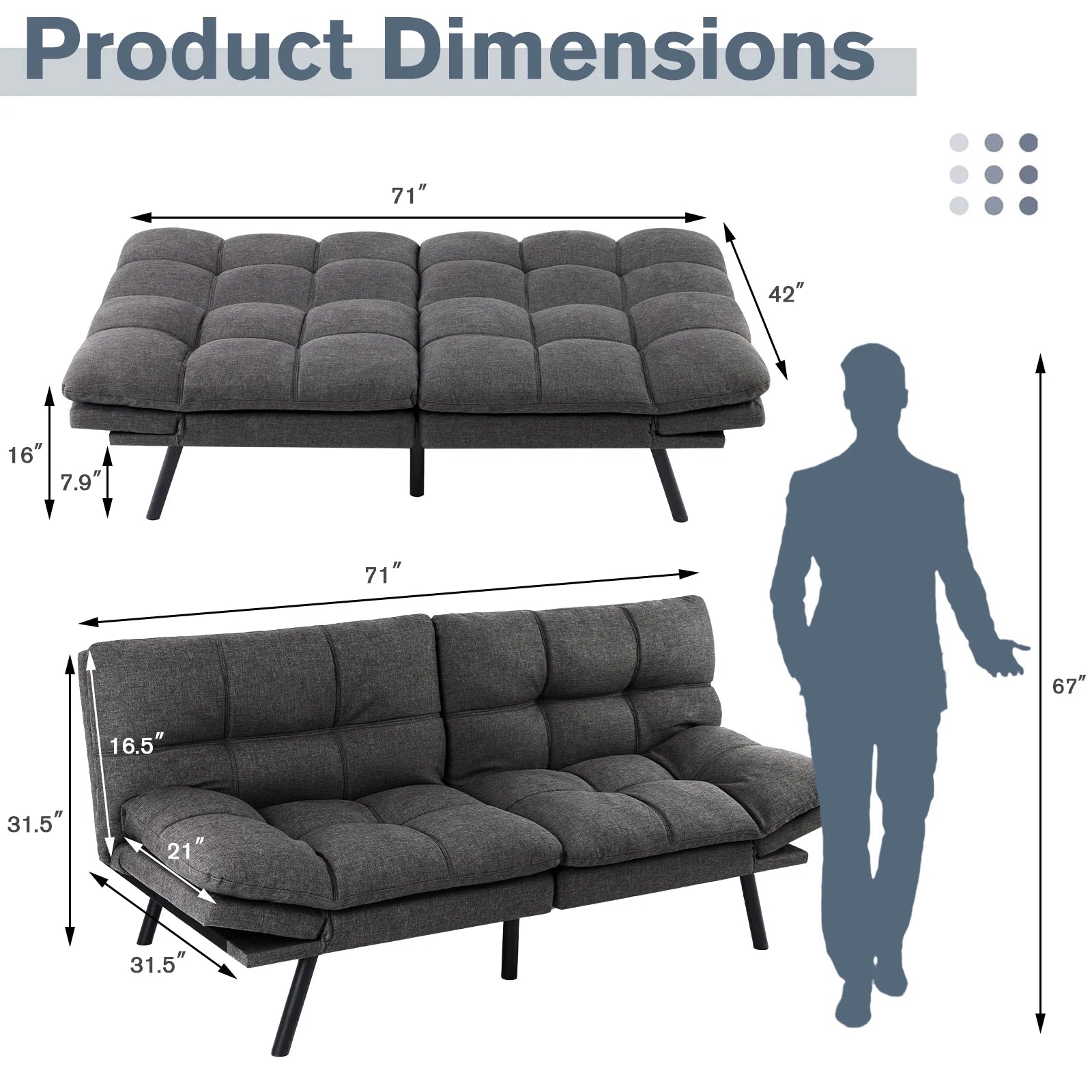Gray Memory Foam Futon Sofa Bed M730927
