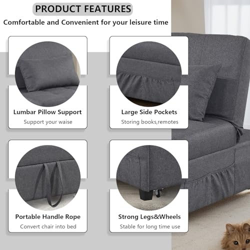 Dark Gray Convertible Sofa Bed with Pillow K15590