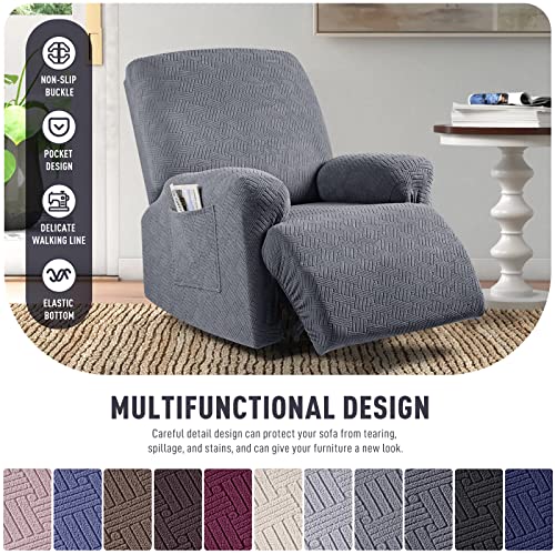 Stretch Stripe Jacquard Recliner Chair Covers (1 Seater, Misty Gray) P60295