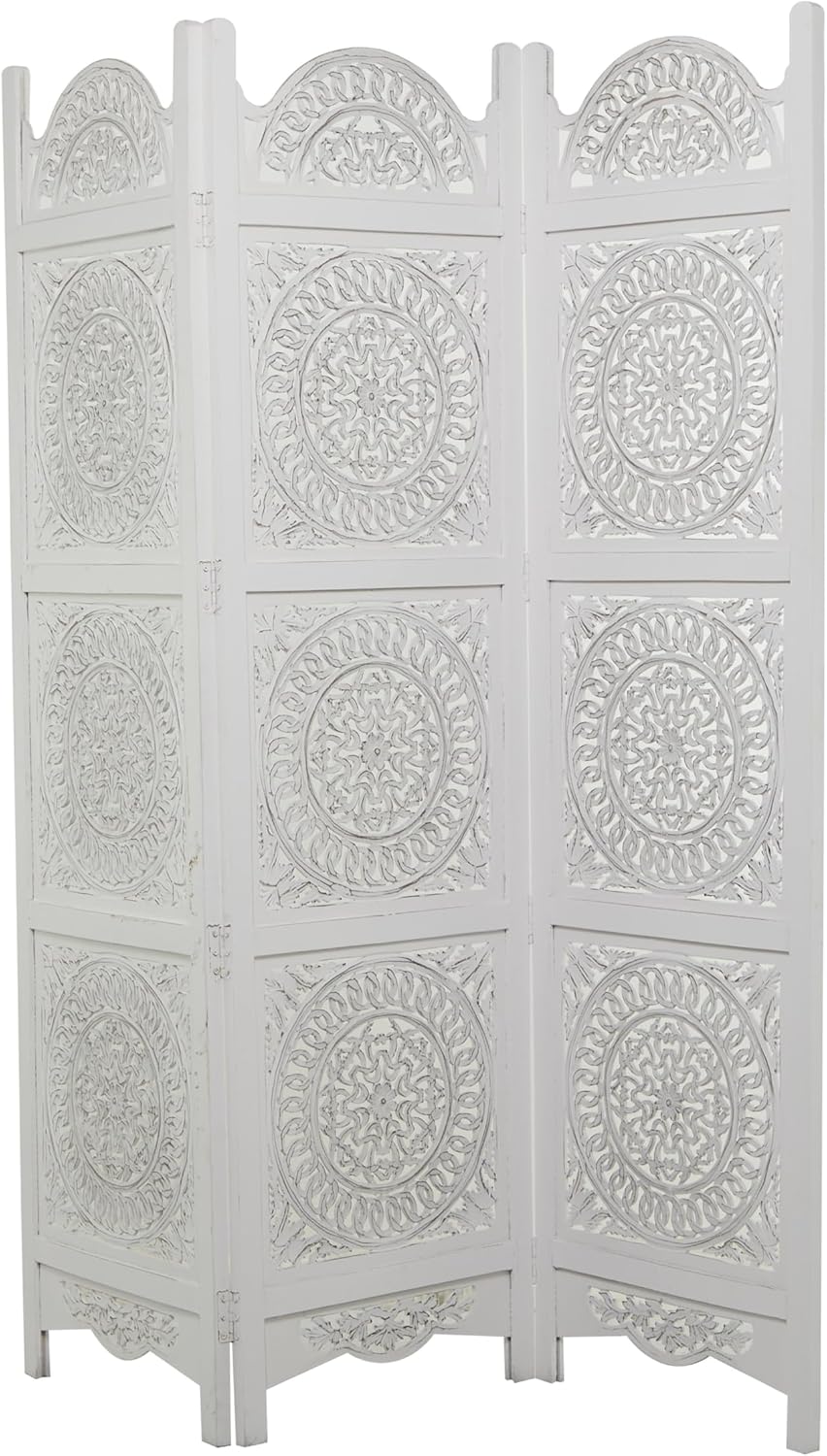White 3 Panel Wood Room Divider Screen F88512