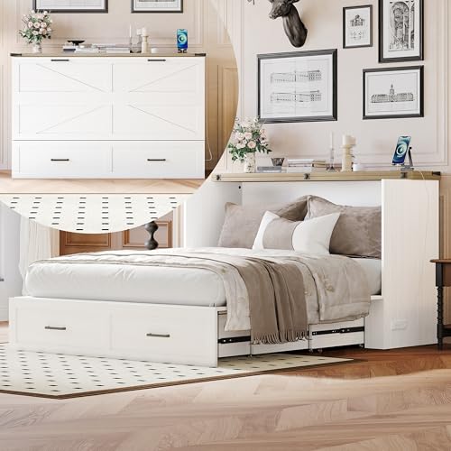 Full-Size Foldable Wall Bed with Storage Drawer I526053
