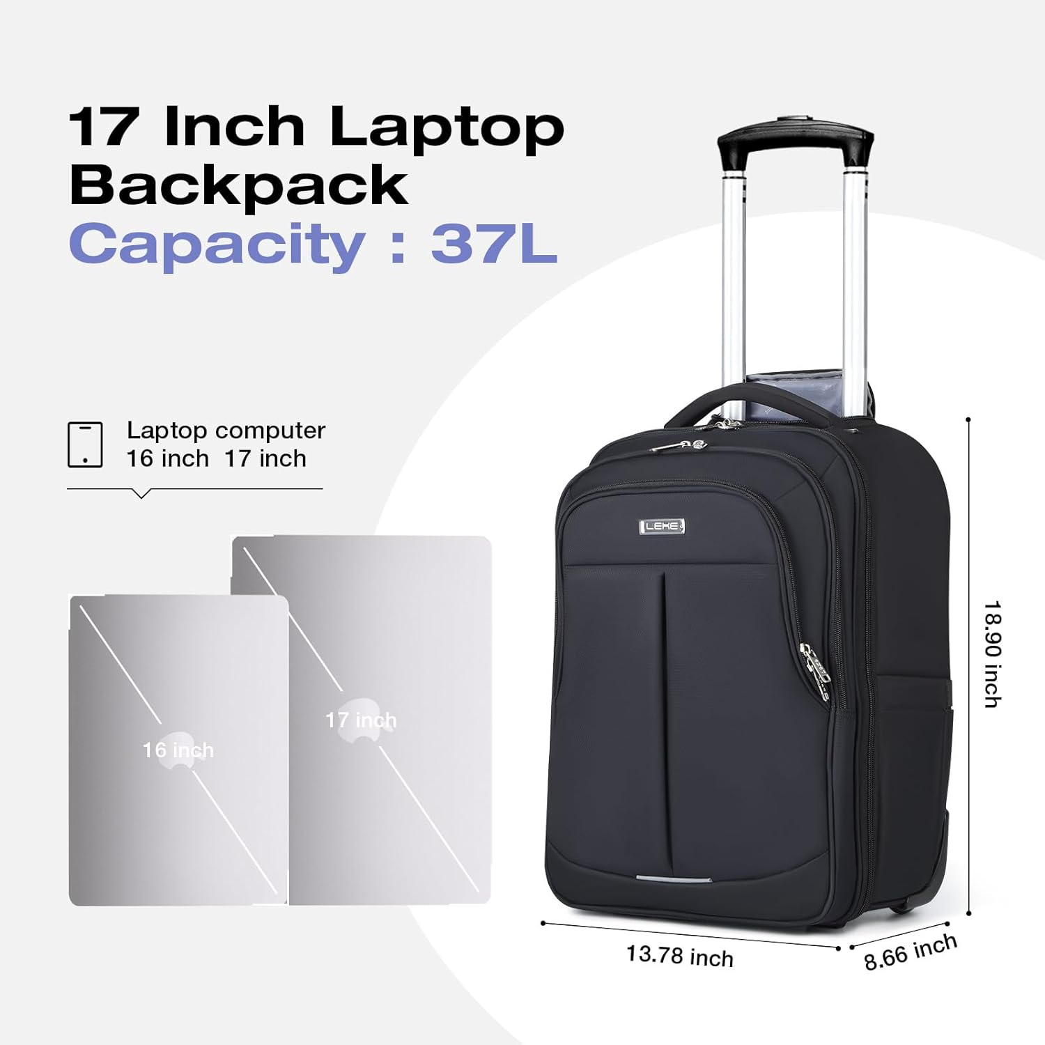 17 Inch Waterproof Black Rolling Backpack with Wheels U3579