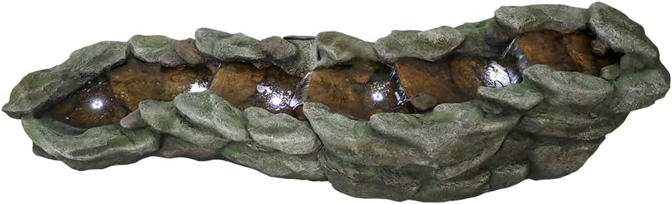 83.4" L x 22" W x 20" H Outdoor Rock Water Fountain with LED Lights D1712