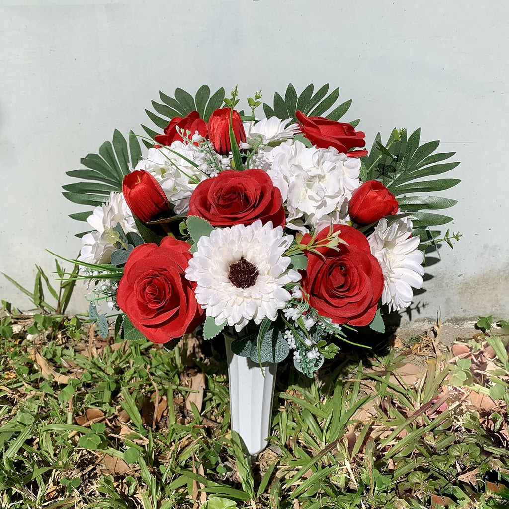 Cemetery Flower with Grave Vase, Rose Mum and Hydrangea Mix Bouquet K856239