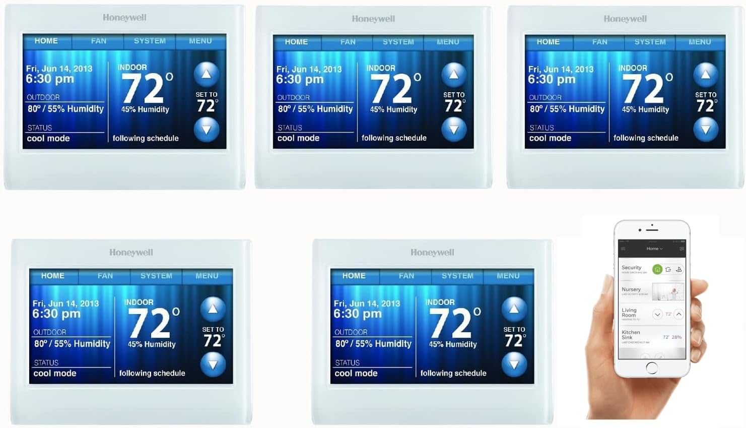 White Color Touch Screen Programmable Thermostat 5-pack V654277