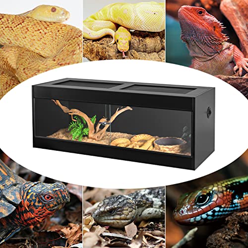 Black Reptile Wood Enclosure with Double Hinge Sliding Doors and Top Screen Ventilation (48"x24"x24") D6946