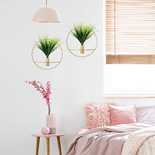 Set of 2 Artificial Plants with Gold Metal Round Hanging Hoop J435