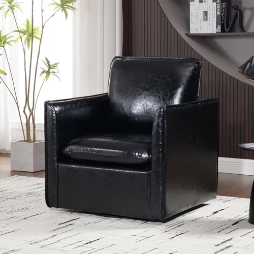 Green Leather Swivel Accent Chair with Back Pillow D6815
