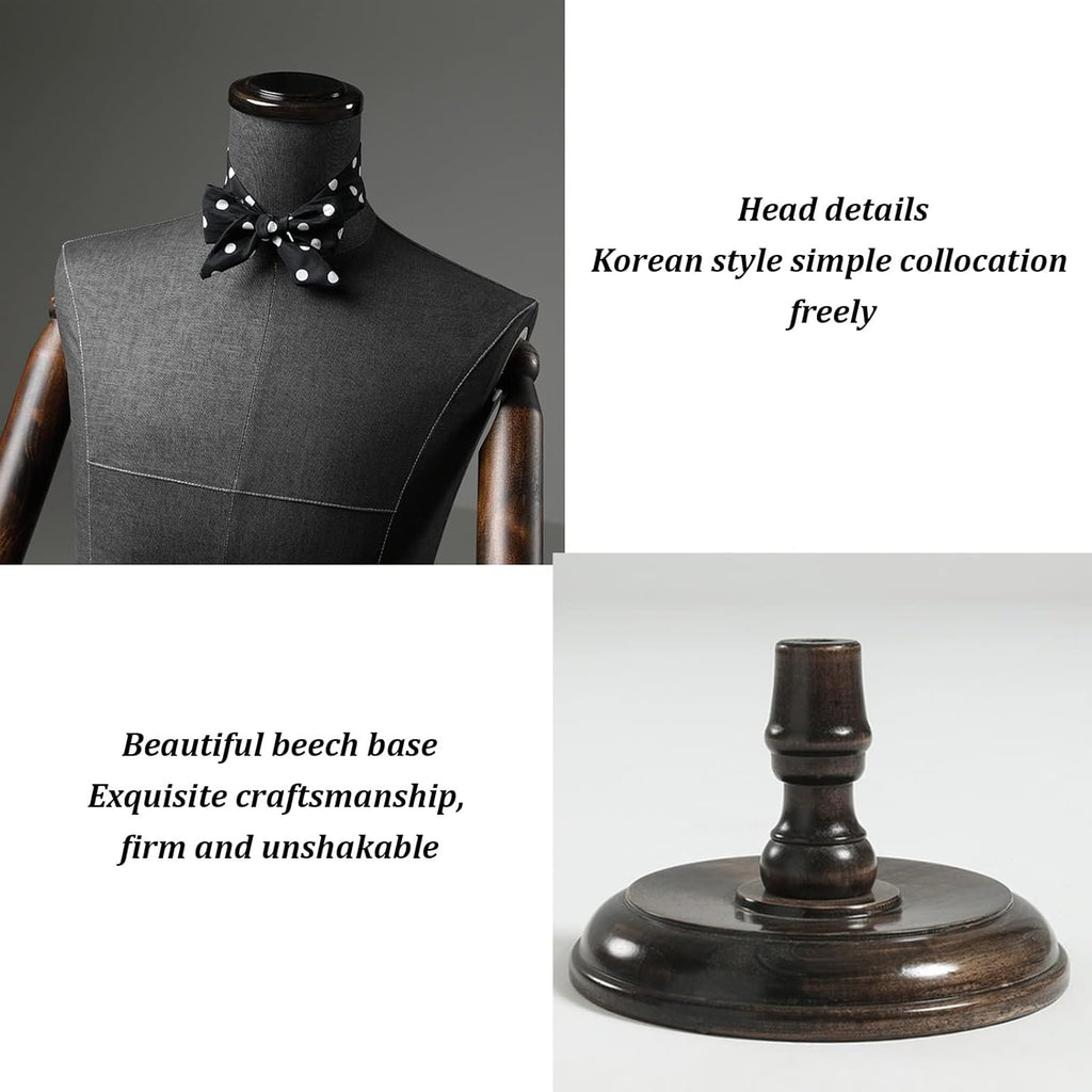 Black Round Plate Mannequin Body Torso with Wooden Base Stand M25965