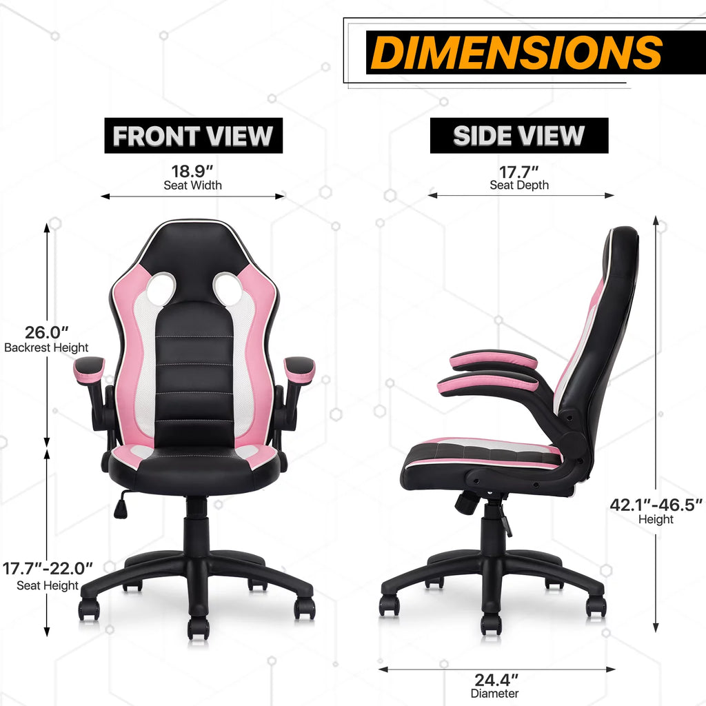 Black/Pink PU Leather Gaming Chair with Flip-Up Arms T889765