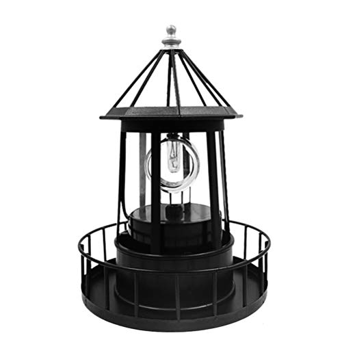 Black LED Solar Rotating Lighthouse Lantern P97965