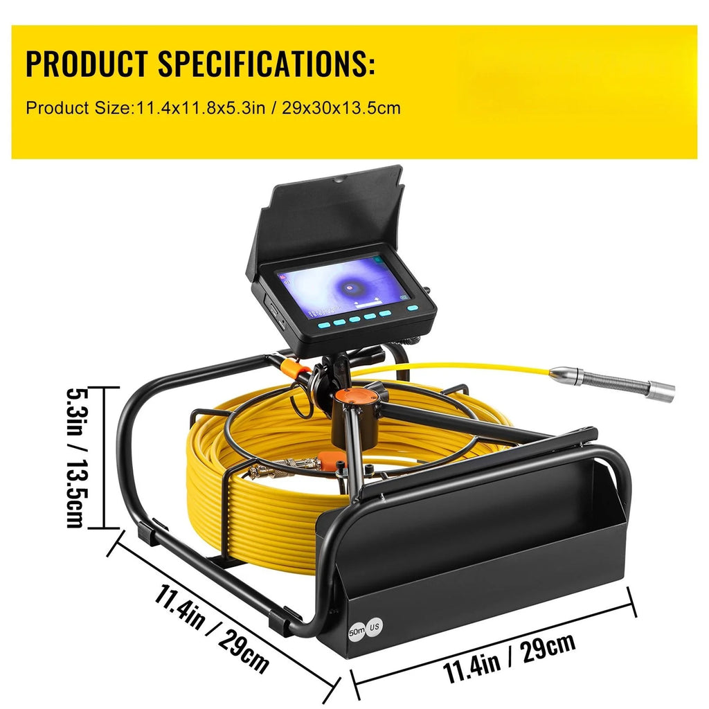 Sewer Camera 164FT Cable Pipeline Inspection Camera 4.3 Inch TFT LCD Monitor Waterproof IP68 Duct Inspection Camera with 6PCS LEDs 8500MAH Lithium Battery R964484