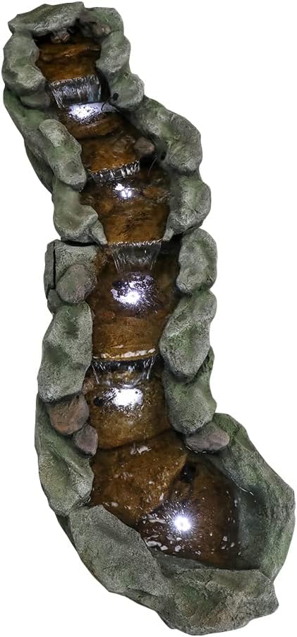 83.4" L x 22" W x 20" H Outdoor Rock Water Fountain with LED Lights D1712