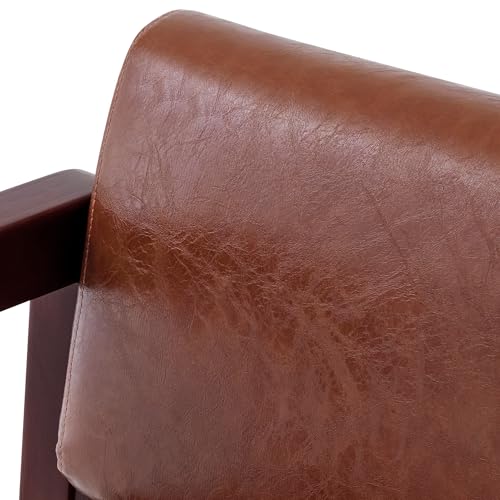 Brown Faux Leather Bench with Backrest T8226