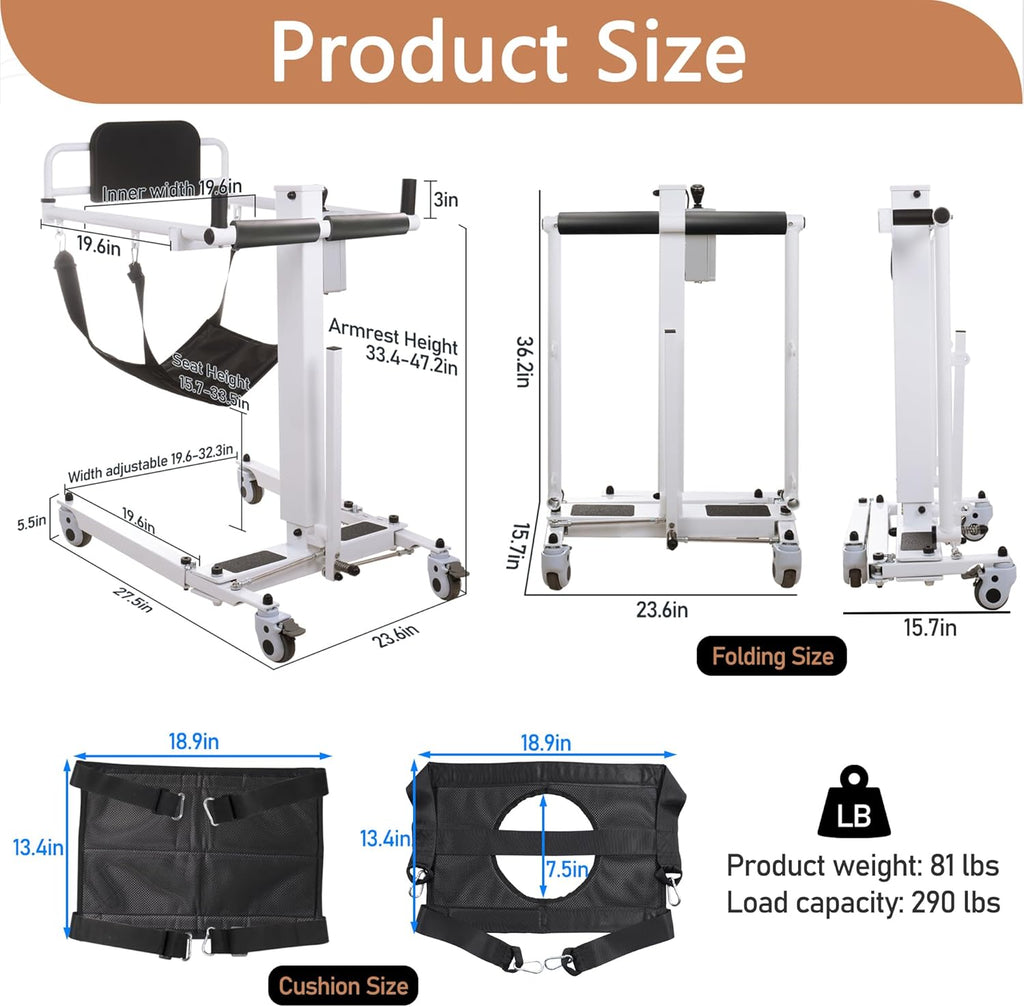 White Foldable Electric Patient Lift Transfer Chair with Adjustable Base R194216