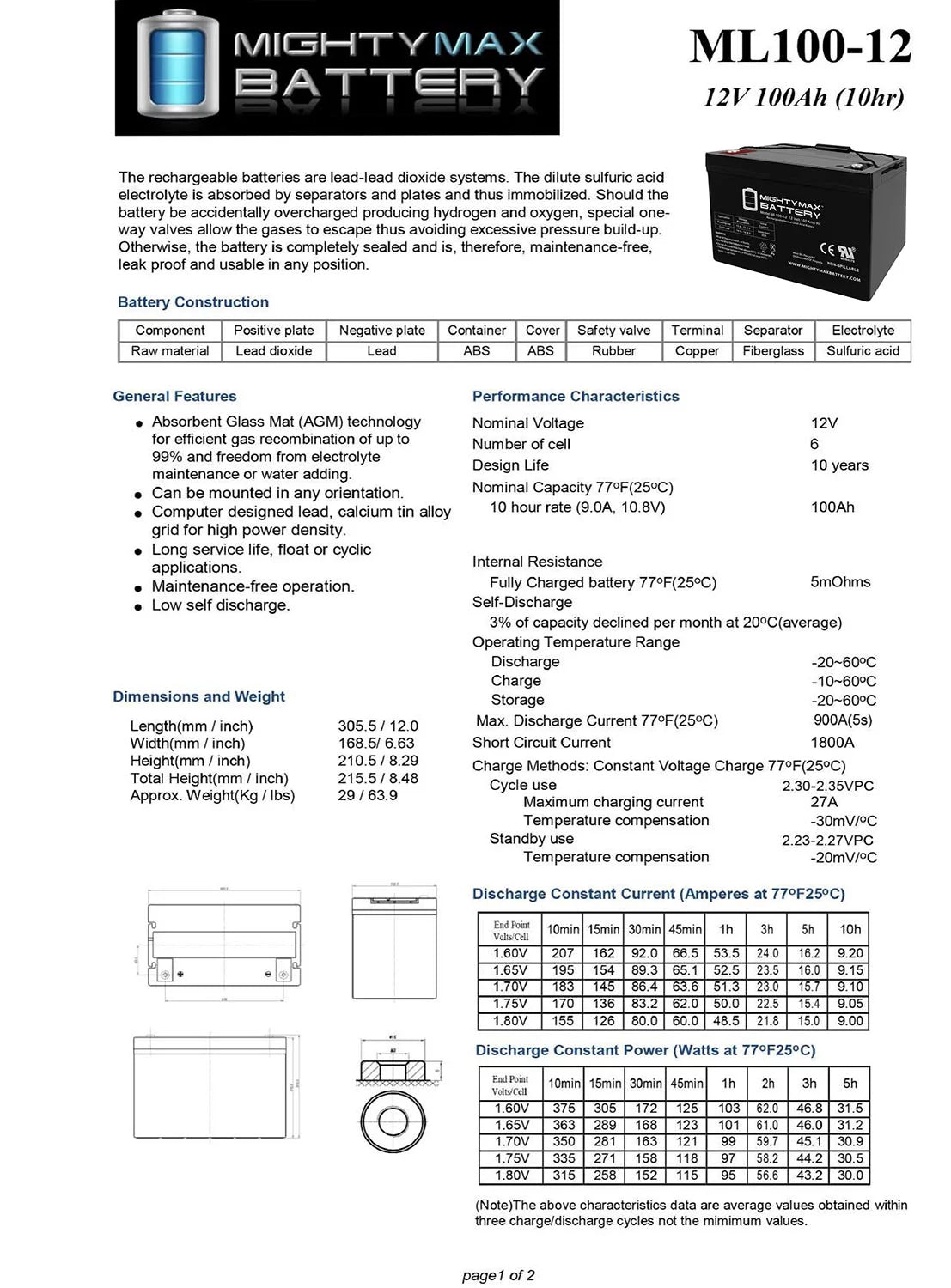 12V 100AH VRLA Battery I9169