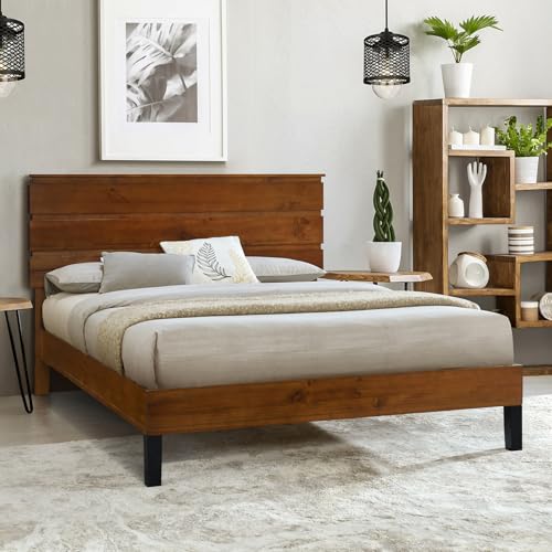 Full Size Rustic Wood Platform Bed with Tall Headboard N222945