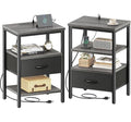 Walnut 3-Tier Nightstand with Fabric Drawer H298