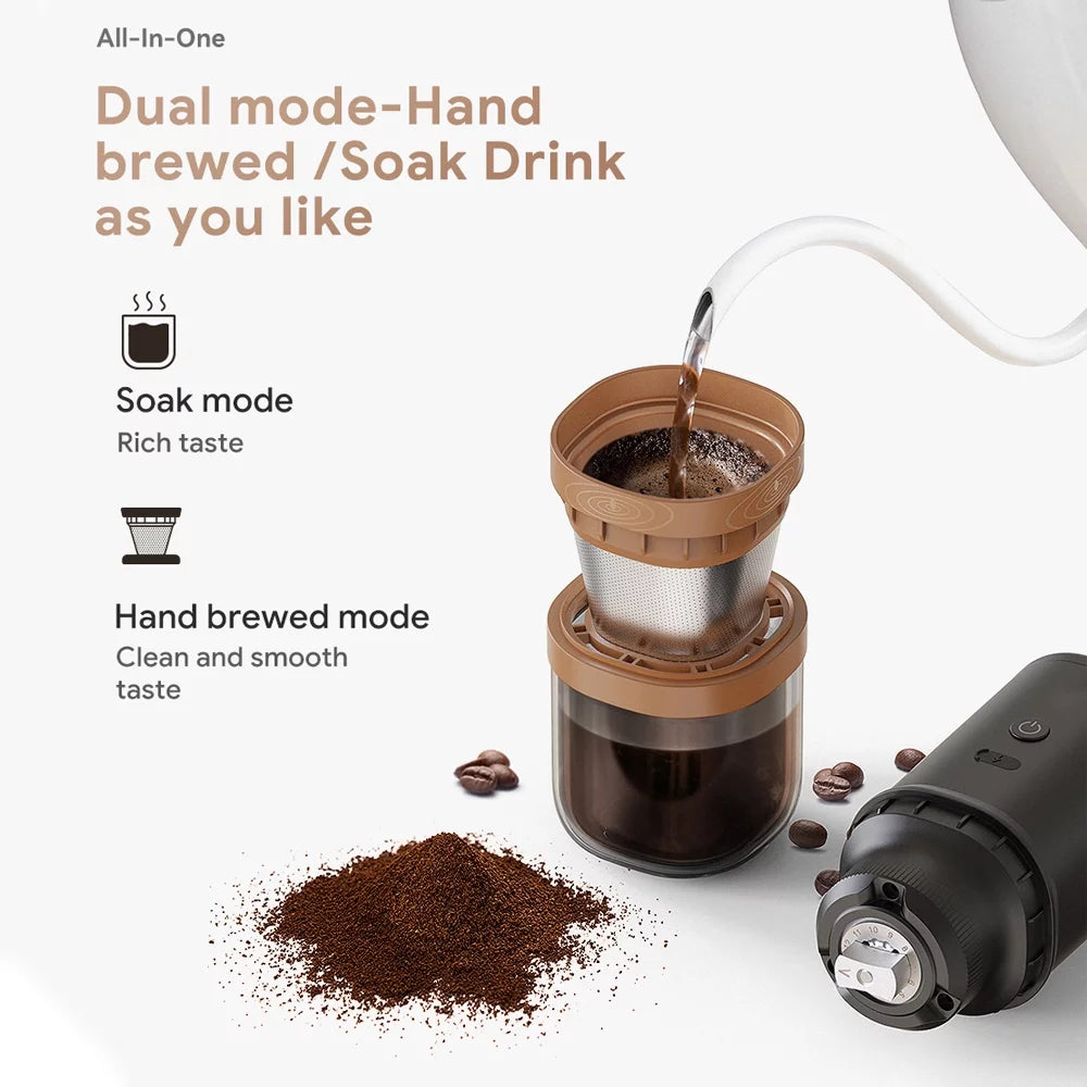 Electric Burr Coffee Grinder 25 Gears Adjustable 24W Portable USB Rechargeable Burr Mill Coffee Bean Grinder with Stainless Steel Core Cleaning Brush K4769