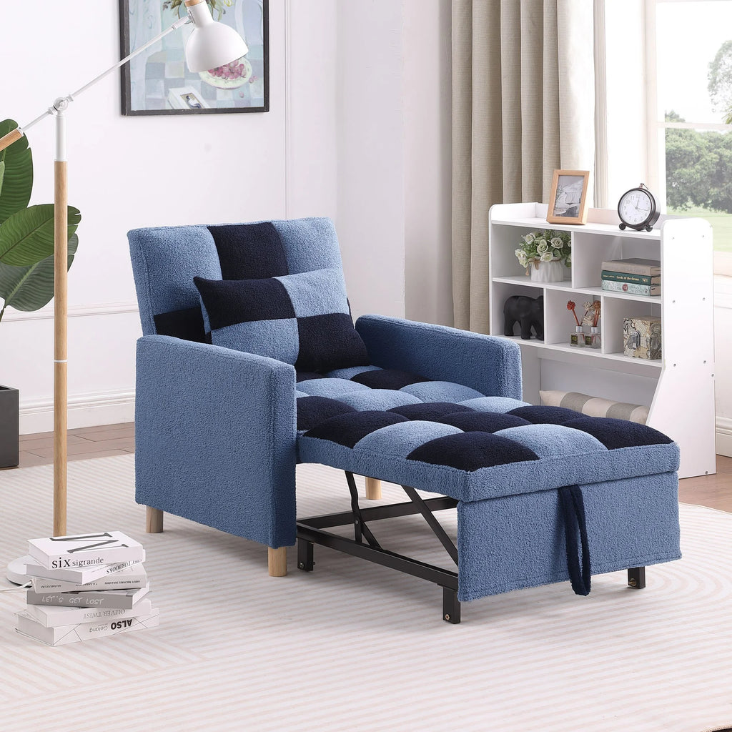 Convertible Sleeper Sofa Chair Bed with Pillow Teddy Fabric J393940