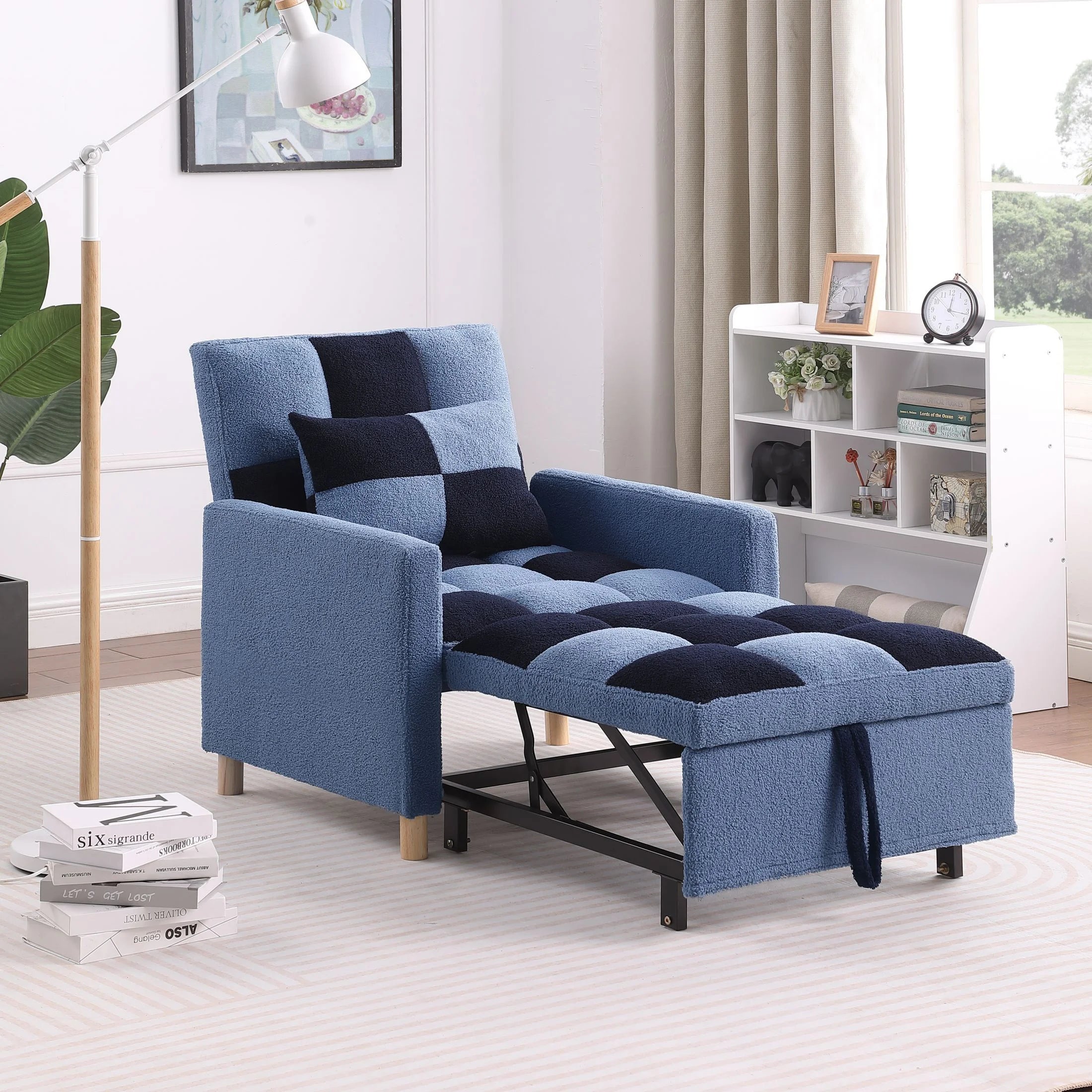 Convertible Sleeper Sofa Chair Bed with Pillow Teddy Fabric J393940
